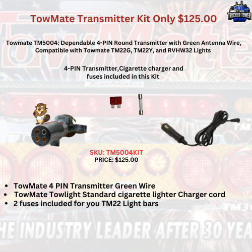 Towmate TM5004 4 Pin Round transmitter Kit with Charger and 2 Fuses